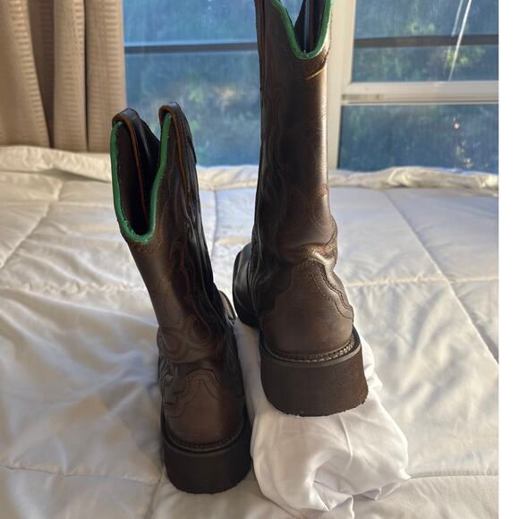 Justin GY2900 Women’s Western Cowboy Boots Brown Leather 8.5B Square Toe - Picture 4 of 7